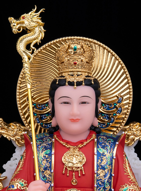 汉白玉彩绘玉帝王母供奉神像摆件