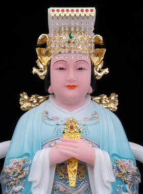 康盛汉白玉供奉摆件中式龙王龙母
