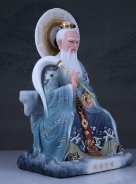 家用汉白玉彩绘鸿钧老祖神像