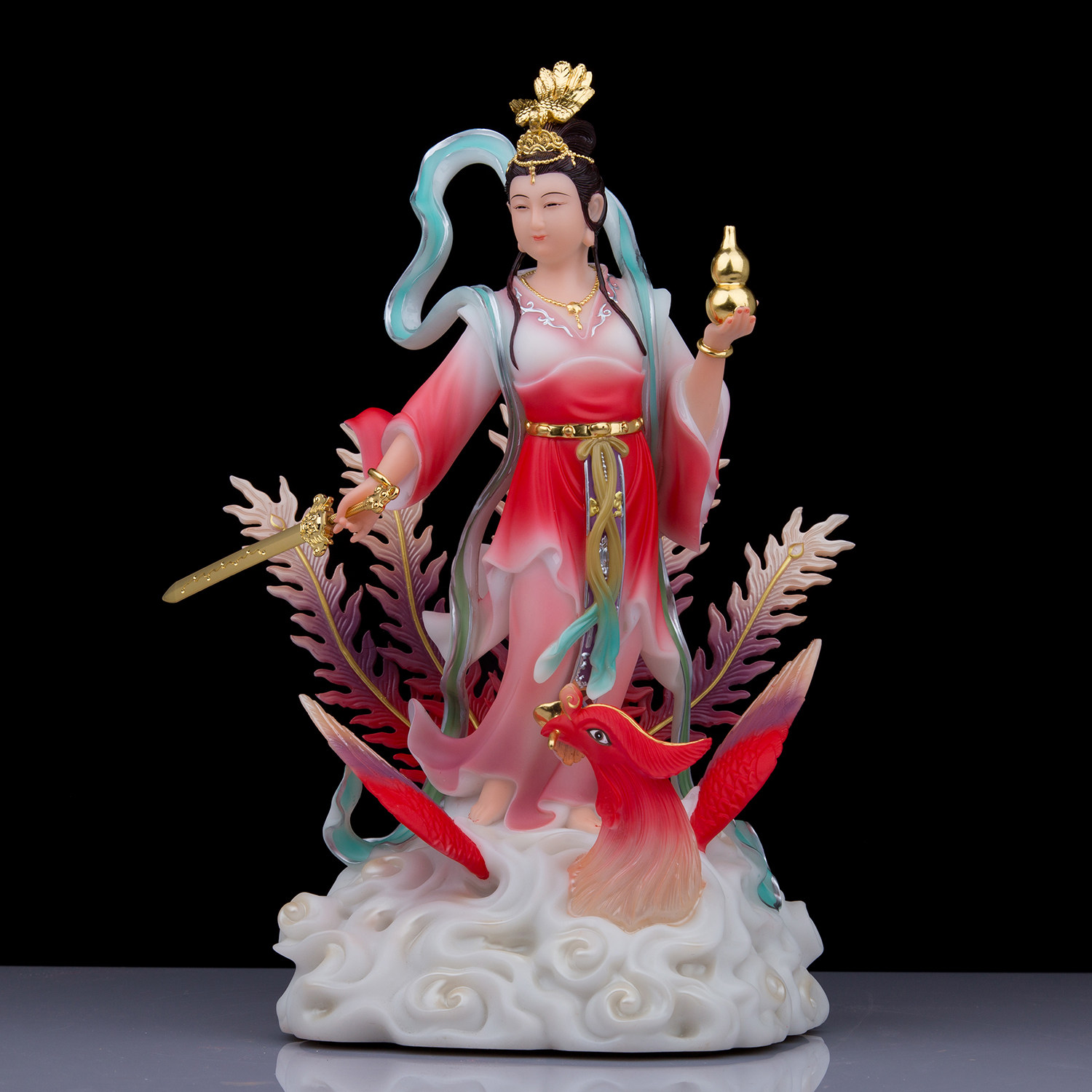 汉白玉九天玄女神像踏凤九天玄母天尊飞天玄女娘娘家用客厅摆件