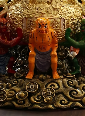树脂五鬼聚宝盆五方财神供奉摆件