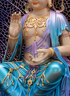 台湾铜鎏金彩绘天冠弥勒佛像