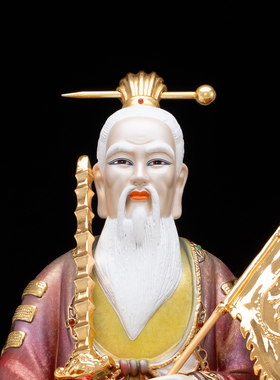 黄铜冰金彩姜太公神像家用供奉