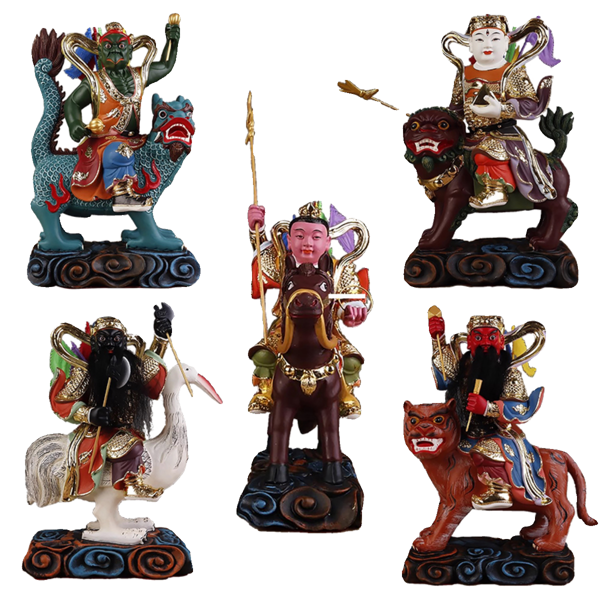 树脂彩绘带骑五营将军神像雷振子杨戬赵康元帅中坛元帅哪吒摆件