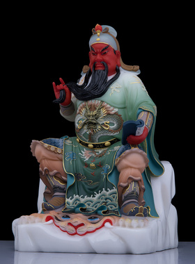 汉白玉关公佛像中式客厅工艺摆件