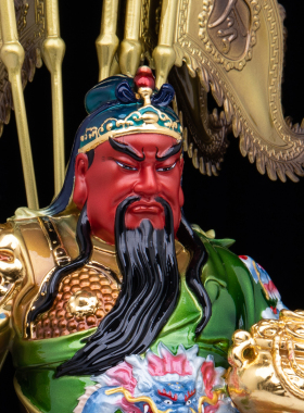 中式铜雕九龙关公武财神关羽摆件