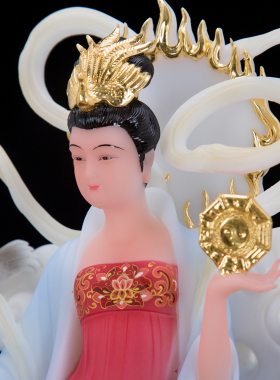 九天玄女神像汉白玉圣丰站九天玄女踏凤飞天玄女像家居摆件