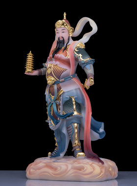 汉白玉托塔李天王神像客厅工艺品
