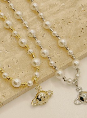 高级感蝴蝶锆石珍珠项链时尚轻奢风女小众土星珍珠珍珠锁骨链