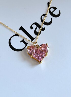 锆石金属十字链女式心形项链