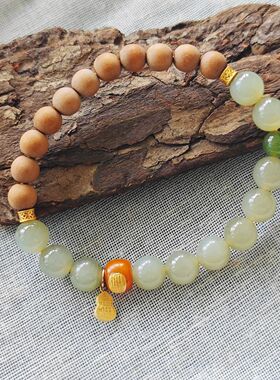 亲子碧玉天然老山檀碧玉手串