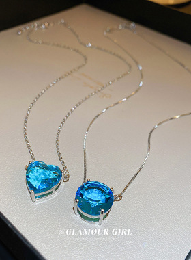 小号海洋之心项链蓝水晶爱心颈链
