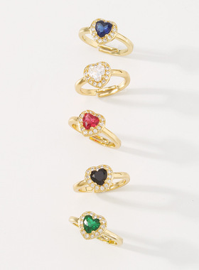 海洋之心戒指彩色水晶爱心戒指