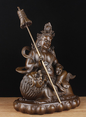 纯铜财宝天王骑狮黄财神密宗佛像