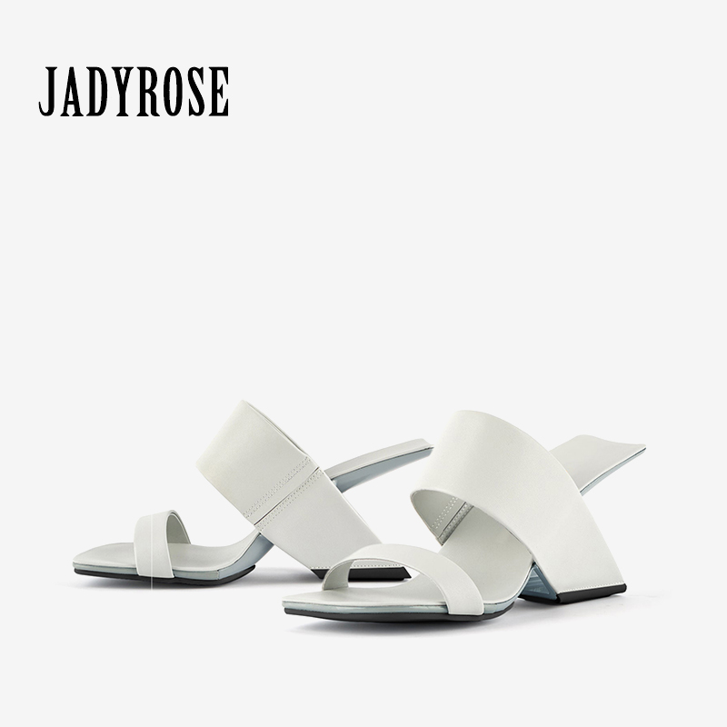 JadyRose夏季新品凉拖女外穿时尚糖果色异型坡跟凉鞋高跟小众独特-图1