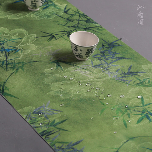 香云纱双面茶席高端锦缎刺绣干泡垫茶桌布新中式禅意布艺防水桌旗 - 图0