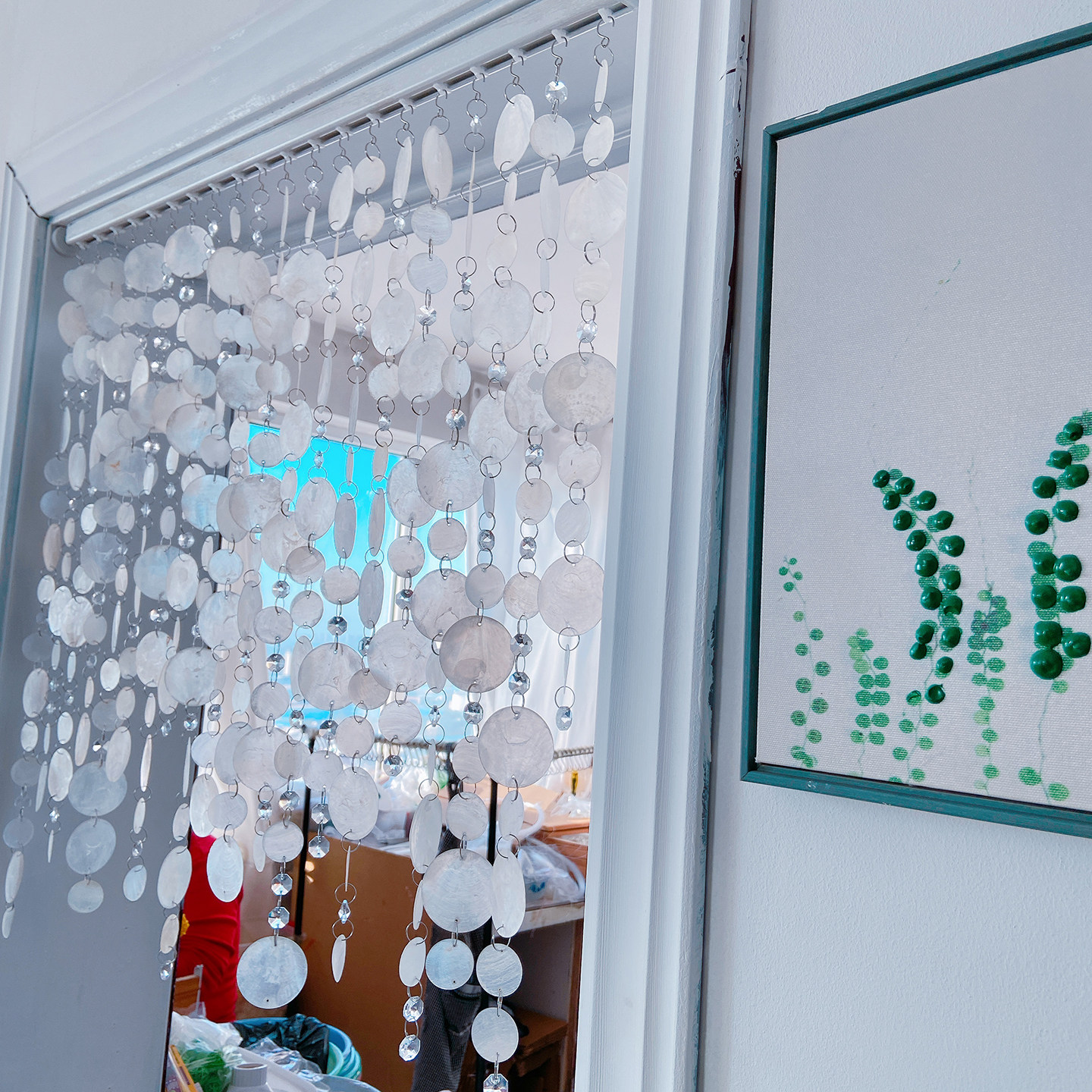 贝壳水晶珠帘门帘法式客厅卧室隔断帘半墙氛围感创意装饰帘免打孔,淘宝优惠券,粉丝福利购,淘宝优惠卷