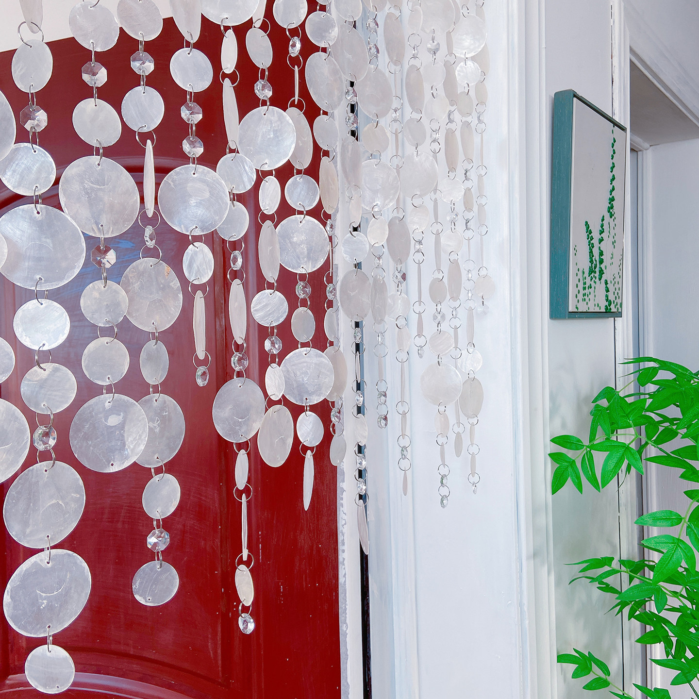 贝壳水晶珠帘门帘法式客厅卧室隔断帘半墙氛围感创意装饰帘免打孔,淘宝优惠券,粉丝福利购,淘宝优惠卷