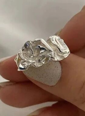 Irregular Geometric Open Ring for Women, Silver Color Vintag