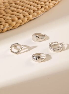 4Pcs Silver Color Geometric Rings Set for Women Men Creative
