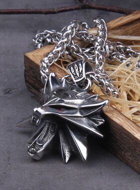 Retro Wolf Head Pendant Necklace, Stainless Steel Nordic Sty
