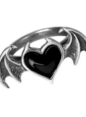 Metal Punk Dark Soul Demon Bat Rings Men Women Black Red Gem