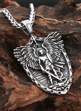 Fashion Vintage Stain Michael With Angel Wings Pandent Neckl