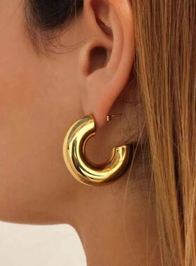 Vintage Stainless Steel Chunky C Shape Hoop Earrings For Wom