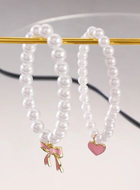 Sweet Pink Bow Pearl Bracelet for Women Girls Korean Fashion