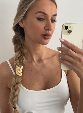 1Pcs INS Minimalist Braided Hair Tie with Metal Accents Play