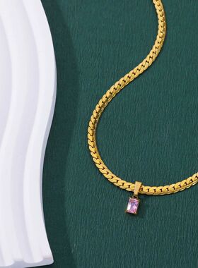 Vintage Square Zircon Thick Chain Necklace For Women Stainle