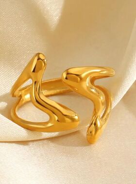 Stainless Steel Ring Exaggerated Irregular Geometric Carving