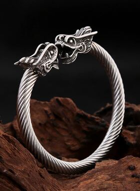 New Vintage 316L Stainless Steel Viking Dragon Head Bracelet