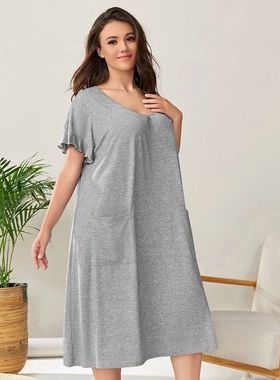 Plus Size 3XL 4XL 5XL Ruffled Nightdress Sexy Women's Pocket