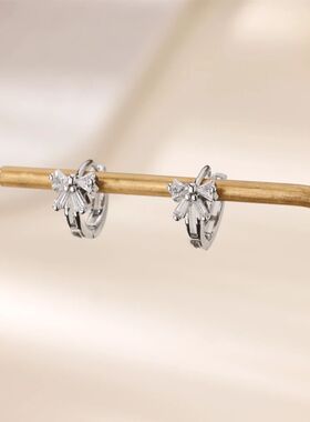 Elegant Zircon Bow Earrings For Women Stainless Steel Gold C