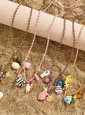 Ocean Style Shell Starfish Necklace Colorful Rope Ceramic Fi