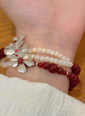 Chinese Style Red White Beaded Bracelets for Women Girls Mul
