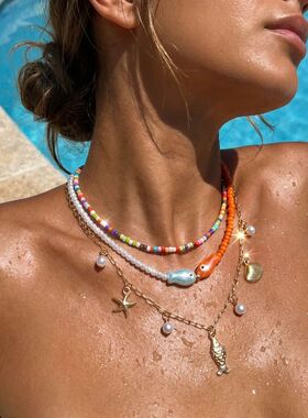 Summer Beach Layered Starfish Shell Pendant Necklace For Wom