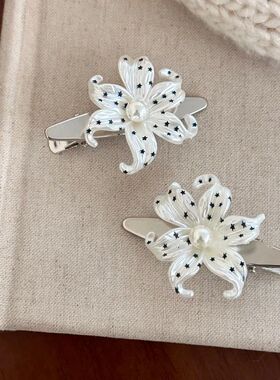 1Pcs Korean Style Dots White  Flower Hair Clip for Women Gir