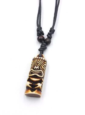 Cool Imitation Yak Bone Tiki Totem Pendant Necklace for Men