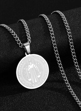 Cross border stainless steel Father Saint Benedict necklace