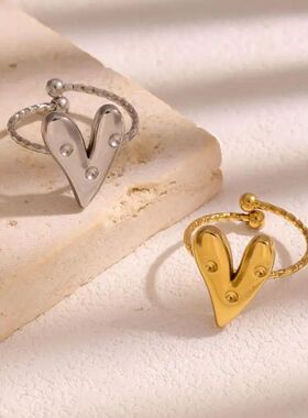 Stainless Steel Rhinestone Heart-Shaped Rings for Women Men