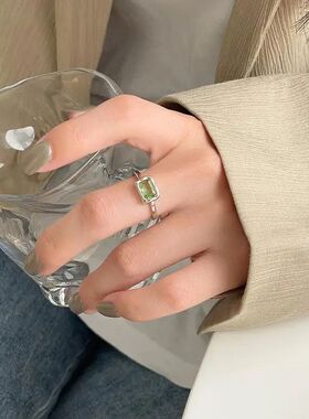 Minimalist Green Zircon Ring for Women Girls Elegant Sweet S