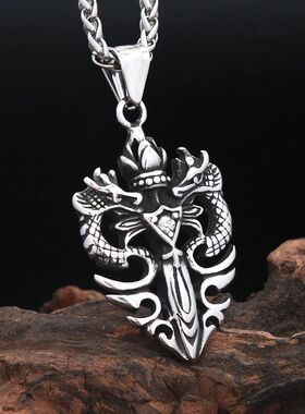 Vintage Double Dragon Pendant Necklaces For Men Women Punk F