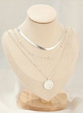 Fashion Flat Snake Chain With Three Layer Coin Disc Pendant