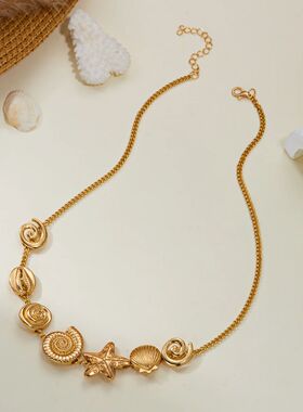 New Design Metal Starfish Shell Chain Necklace For Women Boh