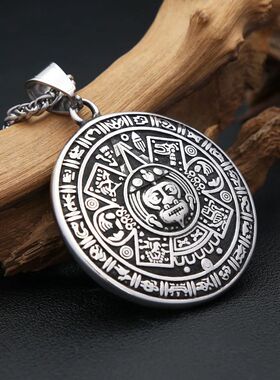 New Vintage Black Pattern Mayan Symbol Pendant Necklace For