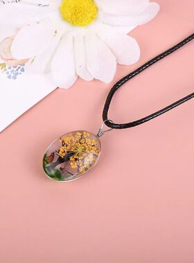 Handmade Glass Pendant Necklace with Real Dried Baby's Breat