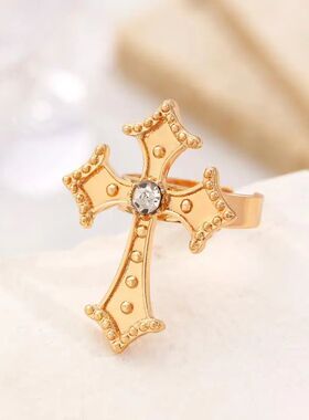 Vintage Gold Color Cross Rings for Women Men Punk Gothic Rhi