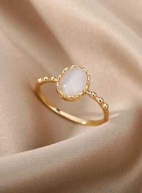 Fashion White Opal Rings For Women Gold Color Stainless Stee